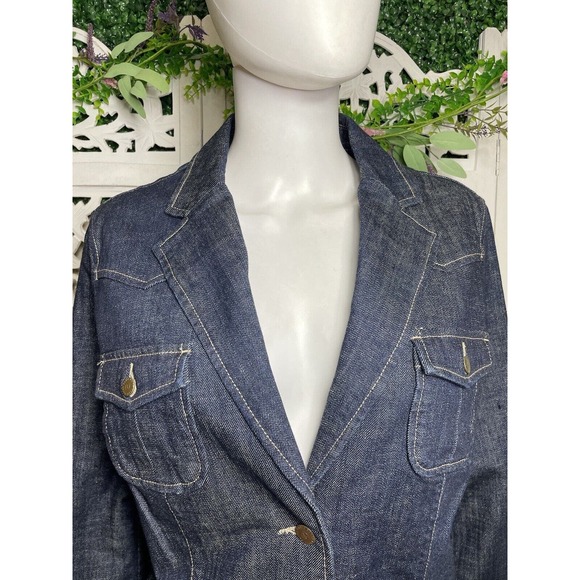 Eddie Bauer Women’s Blue Denim 4 Pockets Jacket Size Large EUC - Picture 3 of 11